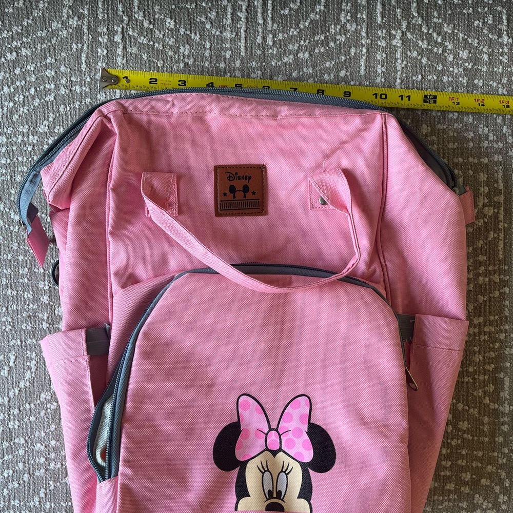 Disney Pink Minnie Mouse Canvas Backpack Diaper Bag with Gray Accents
